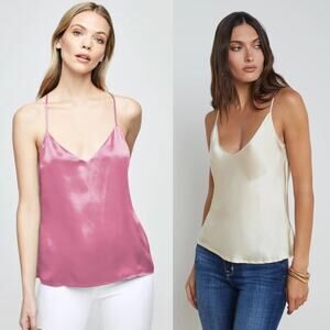 NWT L’AGENCE Lexi Camisole Tops V-Neck Cream & Pink Shell Silk Bundle Size XS